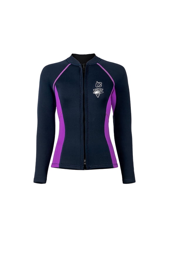 Women's Long Sleeve 3MM Wetsuit Top Zipper Front Rash Guard Crew Neck Jacket Color Block UV Protection Swimwear for Surfing L