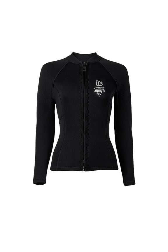 Women's Long Sleeve 3MM Wetsuit Top Zipper Front Rash Guard Crew Neck Jacket Color Block UV Protection Swimwear for Surfing L