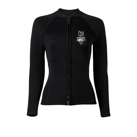 QSAWXQZ Women's Long Sleeve 3MM Wetsuit Top Zipper Front Rash Guard Crew Neck Jacket Color Block UV Protection Swimwear for Surfing M