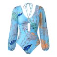 thumbnail image 1 of QSAWXQZ Women's Long Sleeve One Piece Swimsuit Cutout Hollow Out V Neck Open Tie Back Bathing Suit Vintage Boho Vacation Monokini M, 1 of 9