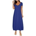 thumbnail image 1 of QSAWXQZ Women's Loose Maxi Dress Short Sleeve Scoop Neck Long Flowy Loungewear T-Shirt Dress with Pockets Blue L, 1 of 6