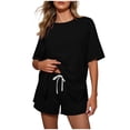 thumbnail image 1 of QSAWXQZ Women's Lounge Shorts Set Oversized Short Sleeve Crew Neck Loose T Shirt Drawstring Elastic Waist Bottoms with Pockets Soft Breathable Athletic Leisure Workout Outfit XL, 1 of 6
