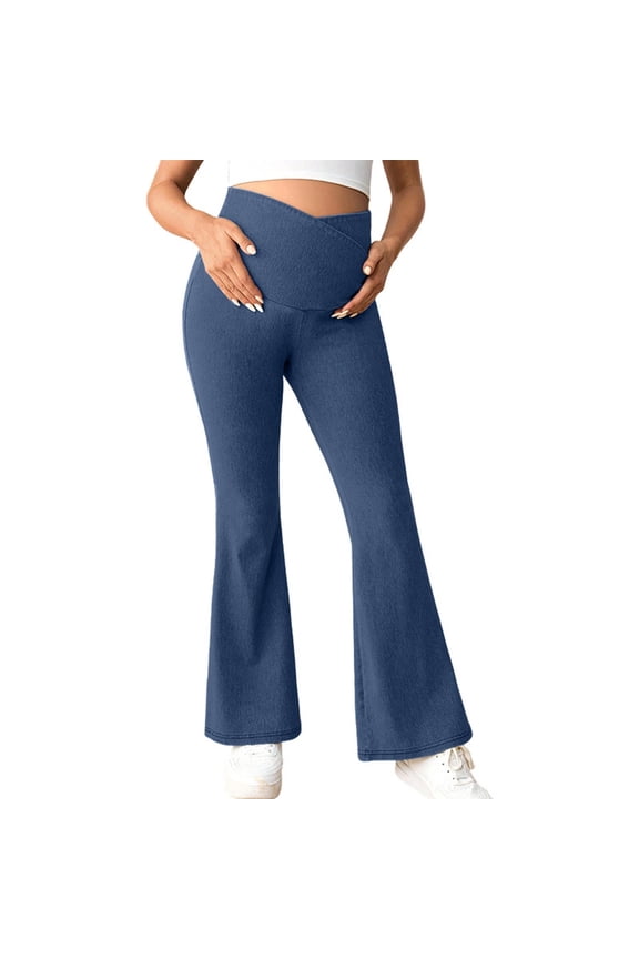Women's Maternity Flare Yoga Pants V Crossover Waistband Bell Bottom Butt Lift Leggings Stretchy Comfortable Prenatal Activewear Fashion Trousers S