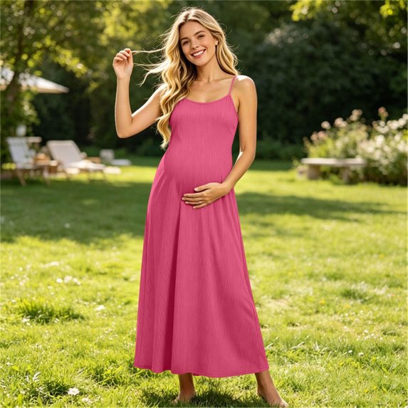 QSAWXQZ Women's Maternity Maxi Dress Sleeveless Scoop Neck Stretch a Line Long Dress for Summer 3XL