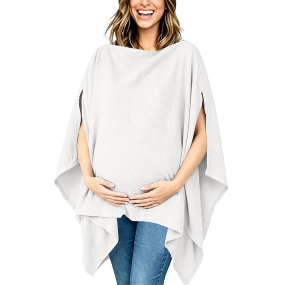 QSAWXQZ Women's Maternity Nursing Cover for Breastfeeding Crew Neck 3/4 Sleeve Cotton Breathable Poncho Shawl Cover up for Moms Free Size