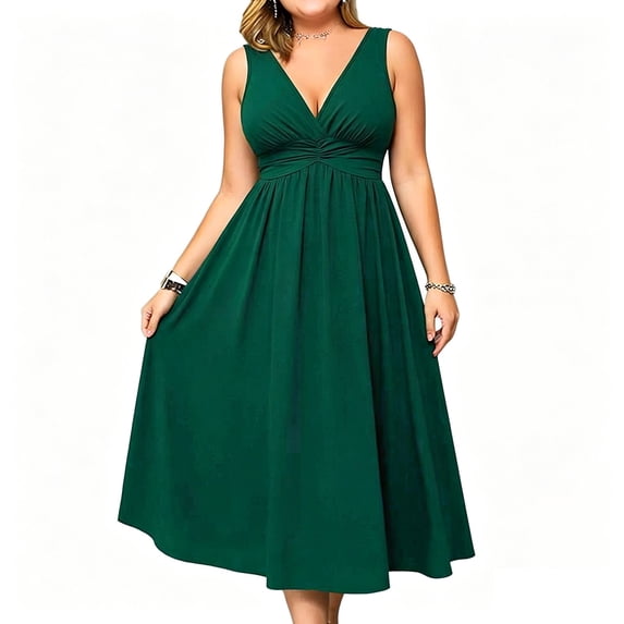 QSAWXQZ Women's Maxi Dress V Neck Sleeveless Empire Waist Casual Dress Flowy Lightweight Sundress for Vacation XL
