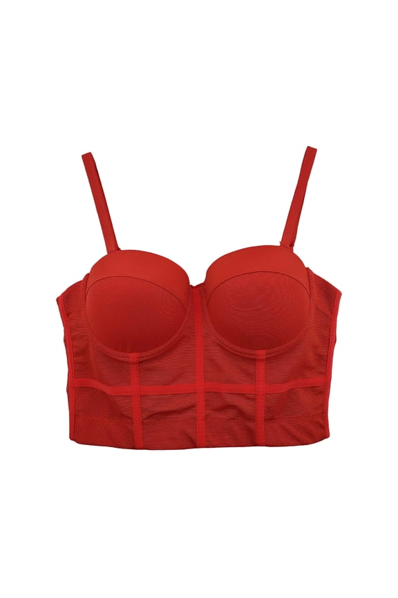 Women's Mesh Patchwork Corset Crop Tank Top Push Up Bustier Sheer Sleeveless Sweetheart Neck Fashion Lingerie Vest M