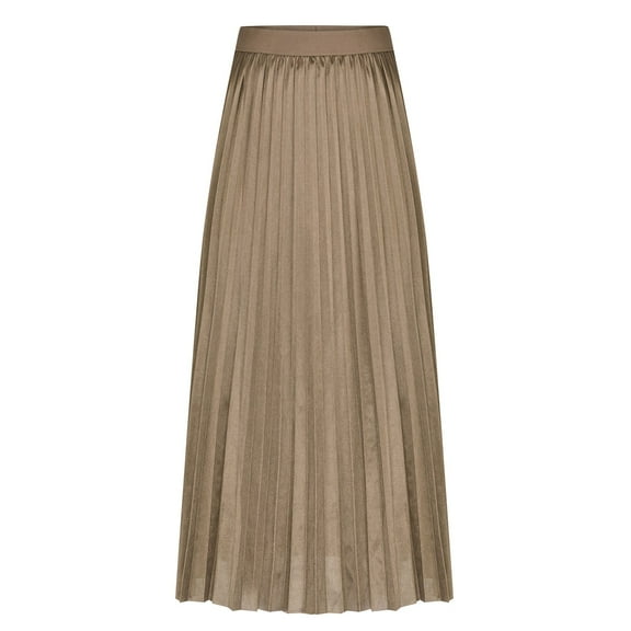 QSAWXQZ Women's Metallic Pleated Maxi Skirt Flowy High Waisted Skirt for Work Casual Outfits Gold XL