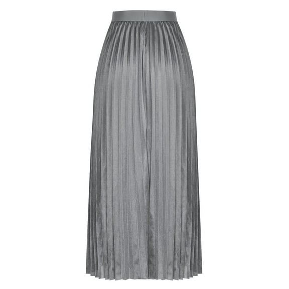 QSAWXQZ Women's Metallic Pleated Maxi Skirt Flowy High Waisted Skirt for Work Casual Outfits Gray 2XL