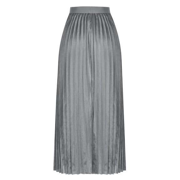 QSAWXQZ Women's Metallic Pleated Maxi Skirt Flowy High Waisted Skirt for Work Casual Outfits Gray M