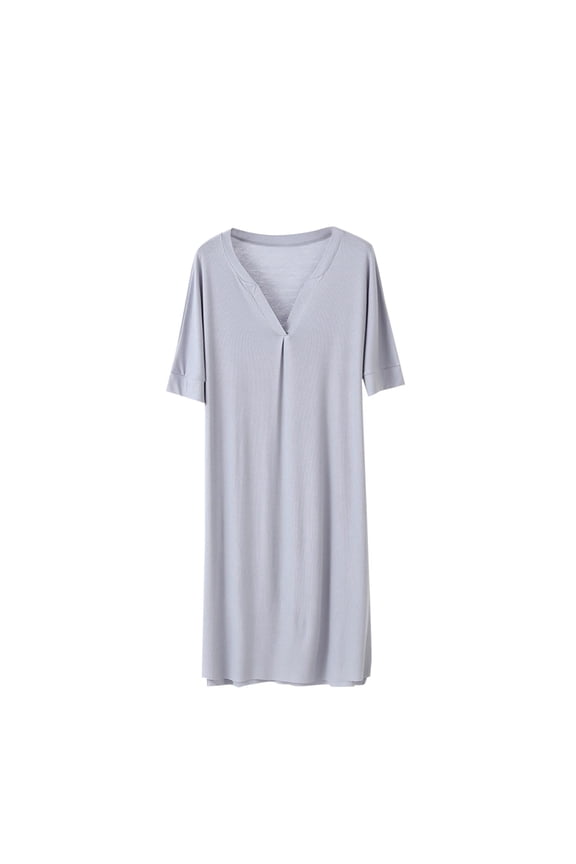 Women's Modal Maxi Dress V Neck Short Sleeve Casual Loose Solid Stretchy Shift Midi Dress Summer Daily Wear T Shirt Nightgown XL
