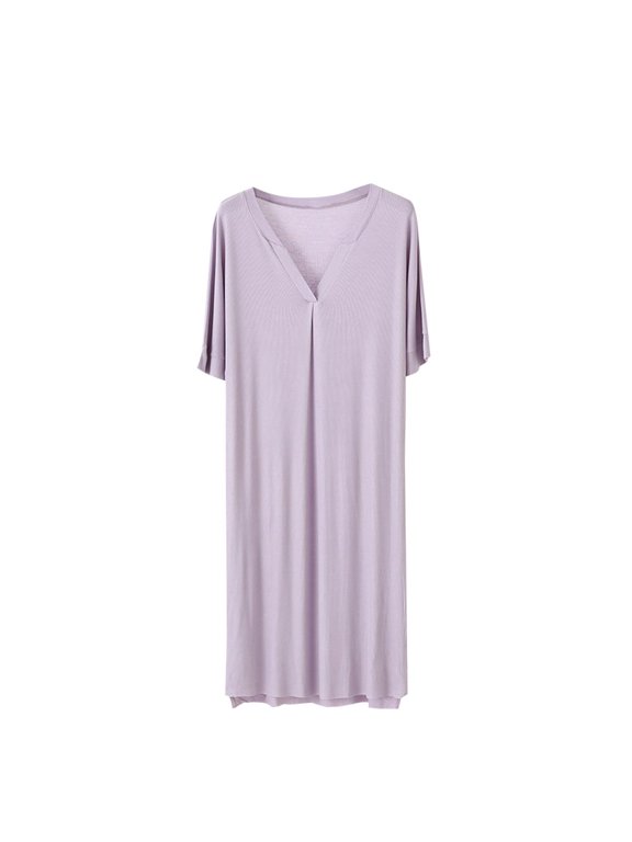 Women's Modal Maxi Dress V Neck Short Sleeve Casual Loose Solid Stretchy Shift Midi Dress Summer Daily Wear T Shirt Nightgown XL
