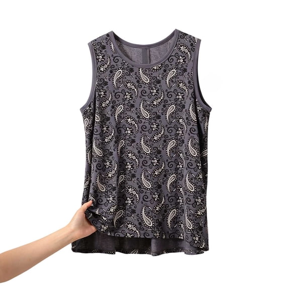 QSAWXQZ Women's Modal Printed Pajama Tank Crew Neck Sleeveless High Low Hem Layering Top Lounge for Summer 4XL