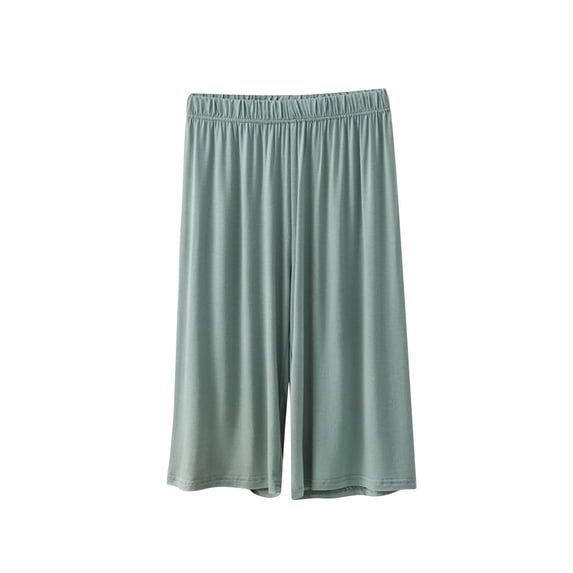 QSAWXQZ Women's Modal Soft Knit Lounge Shorts Elastic High Waist Casual Loose Breathable Solid Wide Leg Bermuda Pajama Bottoms for Sleepwear M