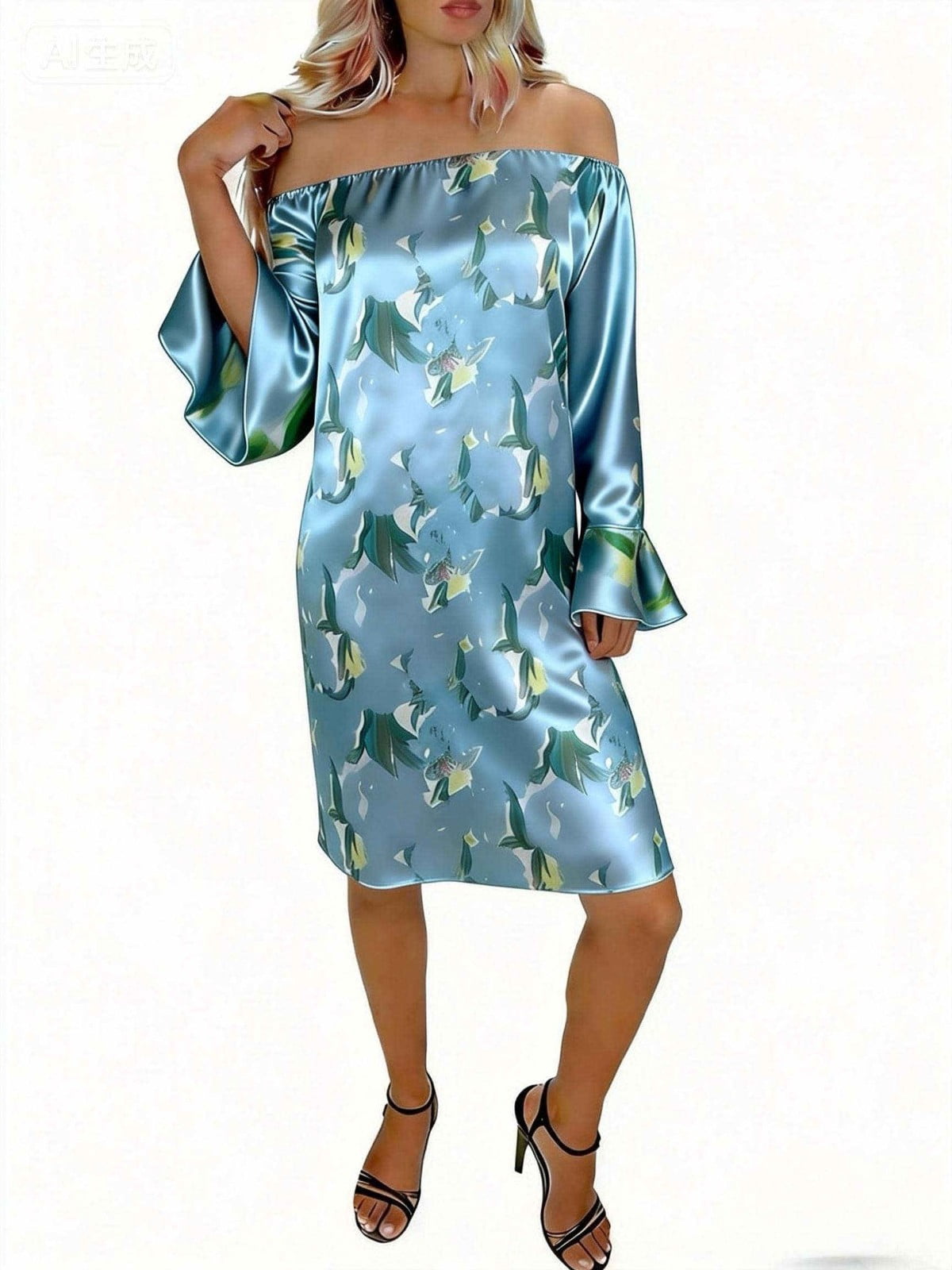 QSAWXQZ Women's Off the Shoulder Midi Dress Floral Print Wide Long ...