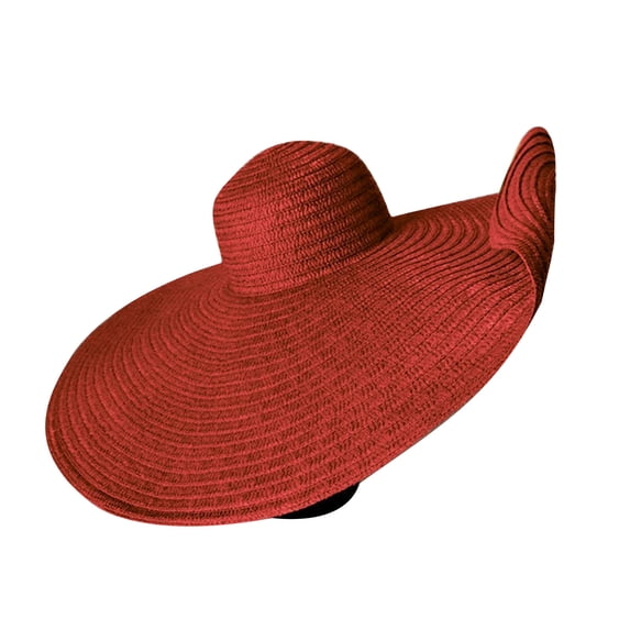 QSAWXQZ Women's Oversized Wide Brim Sun Hat Dramatic Floppy Cap for UV Protection Beach Photoshoot and Summer Resort Red Free Size