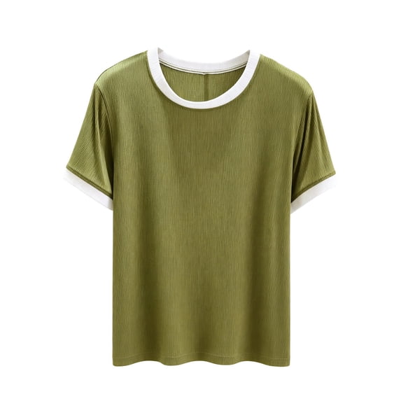 QSAWXQZ Women's Pajama Top Crew Neck Short Sleeve Stretchy Tee Lightweight Soft Sleepwear Lounge Shirt XL