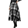 thumbnail image 1 of QSAWXQZ Women's Plaid Flared Midi Skirt Button A Line Casual Fall Skirt with Pockets for Spring Black XL, 1 of 9