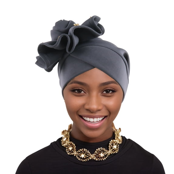 QSAWXQZ Women's Pleated Turban Hat Elegant Headwrap with Floral and Beaded Embellishments for Formal Banquet and Holiday Party Gray Free Size