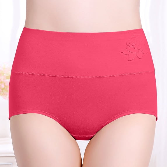 QSAWXQZ Women's Plus High Waist Panties Tummy Control Butt Lift Seamless Shapewear Briefs Embossed Floral Smoothing Underwear Soft Breathable for Casual Watermelon Red XL
