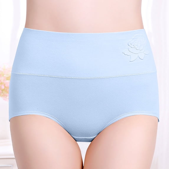 QSAWXQZ Women's Plus High Waist Panties Tummy Control Butt Lift Seamless Shapewear Briefs Embossed Floral Smoothing Underwear Soft Breathable for Casual Light Blue L