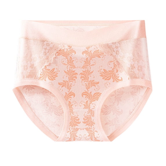 QSAWXQZ Women's Plus High Waisted Panties Jacquard Floral Graphic Lace Splicing Full Coverage Breathable Soft Underwear Briefs for Casual Orange 3XL
