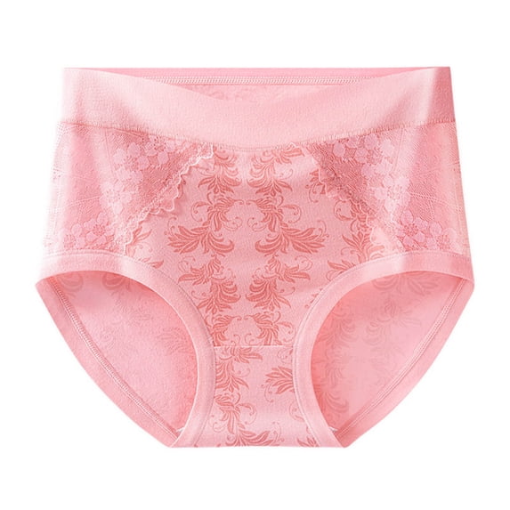 QSAWXQZ Women's Plus High Waisted Panties Jacquard Floral Graphic Lace Splicing Full Coverage Breathable Soft Underwear Briefs for Casual Pink 4XL
