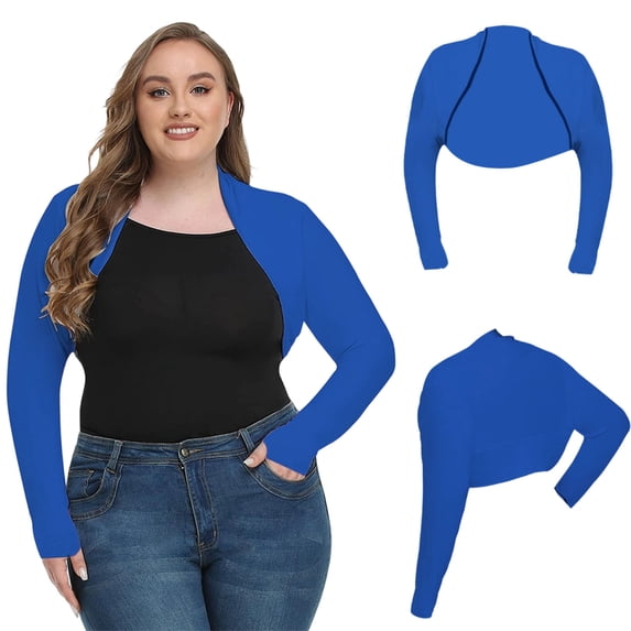 QSAWXQZ Women's Plus Long Sleeve Shrug Cropped Open Front Bolero Cardigan Lightweight Soft Overtop for Casual Summer Wear Free Size