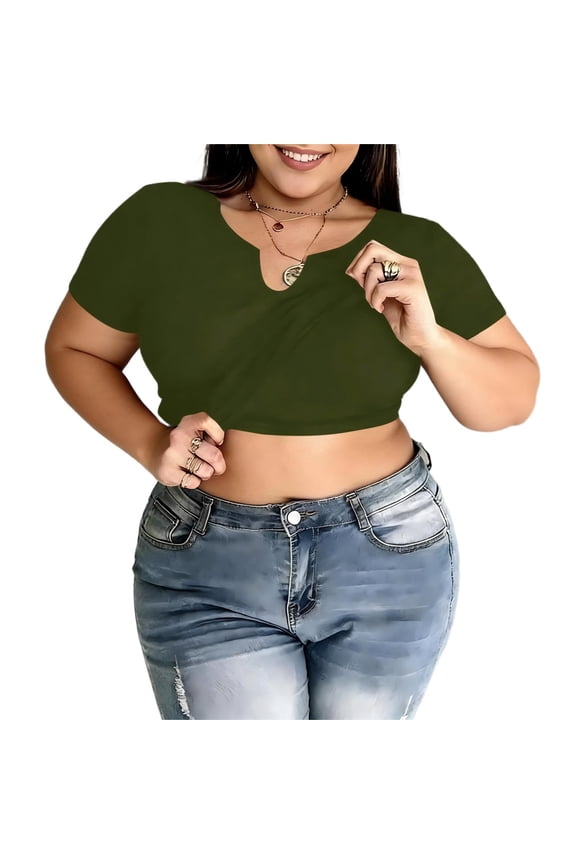 Women's Plus Shirt Top Built in Padded V Notch Neck Short Sleeve Slim Solid Yoga Gym Running Casual T-Shirt XL