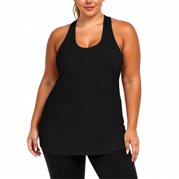 QSAWXQZ Women's Plus Tank Top Scoop Neck Racerback Sleeveless Stretch Lightweight Shirt 3XL