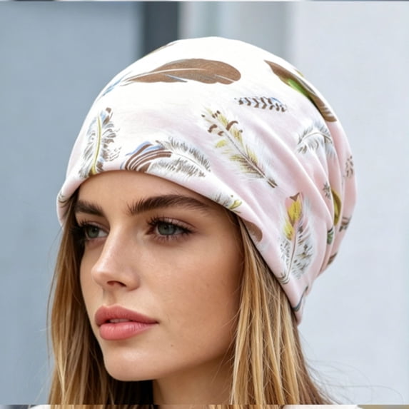 QSAWXQZ Women's Printed Head Wrap Turban Feather Print Soft Stretch Sleep Cap Outdoor Bandana Free Size
