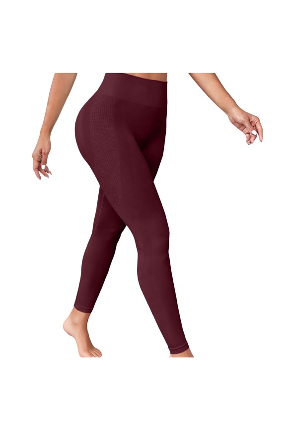 Women's Regular Active Pants High Waist Slim Full Length Textured Solid Stretchy Soft Breathable Seamless Tummy Control Butt Lifting Yoga Leggings Wine S