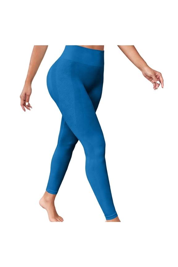 Women's Regular Active Pants High Waist Slim Full Length Textured Solid Stretchy Soft Breathable Seamless Tummy Control Butt Lifting Yoga Leggings Blue S