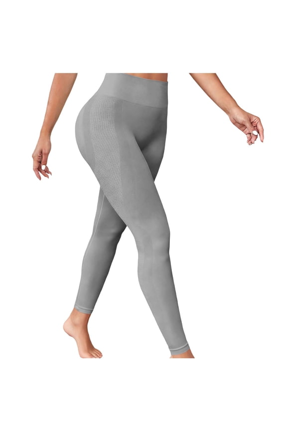 Women's Regular Active Pants High Waist Slim Full Length Textured Solid Stretchy Soft Breathable Seamless Tummy Control Butt Lifting Yoga Leggings Gray S