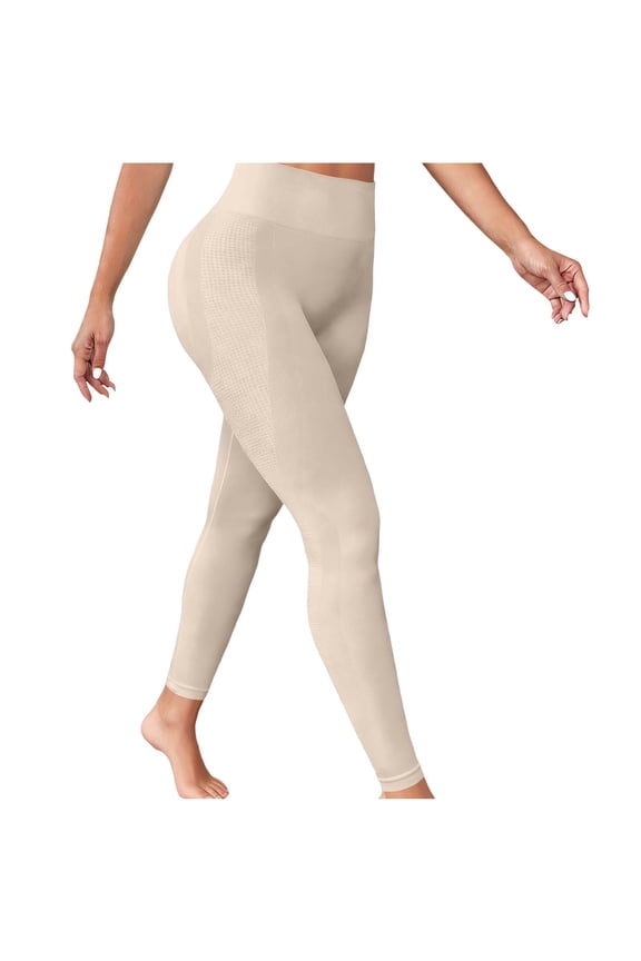 Women's Regular Active Pants High Waist Slim Full Length Textured Solid Stretchy Soft Breathable Seamless Tummy Control Butt Lifting Yoga Leggings Beige S
