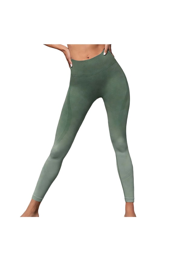 Women's Regular Leggings High Waist Tummy Control Full Length Seamless Moisture Wicking Butt Lifting Solid Workout Pants Olive Green S