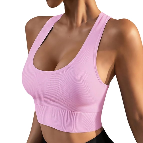 QSAWXQZ Women's Ribbed Crop Tank Top Built in Padded Racerback Scoop Neck Sleeveless Cut Slim Breathable Muscle Shirt for Gym Athleisure Wear L