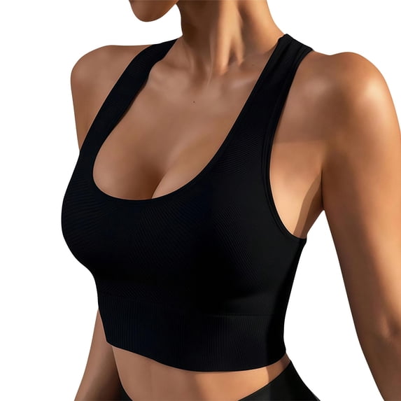 QSAWXQZ Women's Ribbed Crop Tank Top Built in Padded Racerback Scoop Neck Sleeveless Cut Slim Breathable Muscle Shirt for Gym Athleisure Wear XL