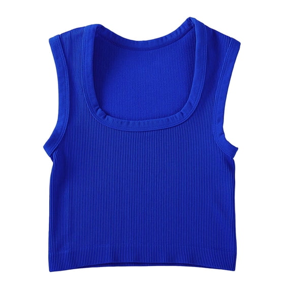 QSAWXQZ Women's Ribbed Knit Cropped Tank Tops Square Neck Seamless Sleeveless Shirts Basic Stretchy Slim Athletic Camisoles for Workout Yoga Lounge M