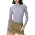 thumbnail image 1 of QSAWXQZ Women's Ribbed Knit Shirt Long Sleeve Mock Neck Solid Slim Pullover Basic Tee for Spring Gray XS, 1 of 7
