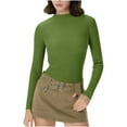 thumbnail image 1 of QSAWXQZ Women's Ribbed Knit Shirt Long Sleeve Mock Neck Solid Slim Pullover Basic Tee for Spring Olive Green XS, 1 of 7