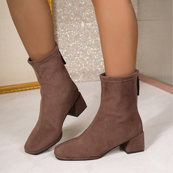 QSAWXQZ Women's Round Toe Ankle Booties Faux Suede Low Block Heel with ...