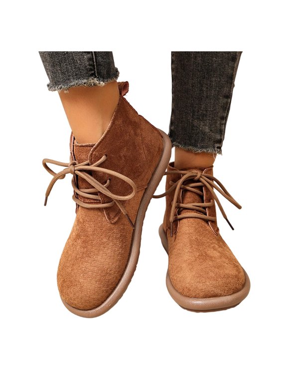 Women's Round Toe Desert Ankle Boots Lace up Low Heel Faux Suede 5