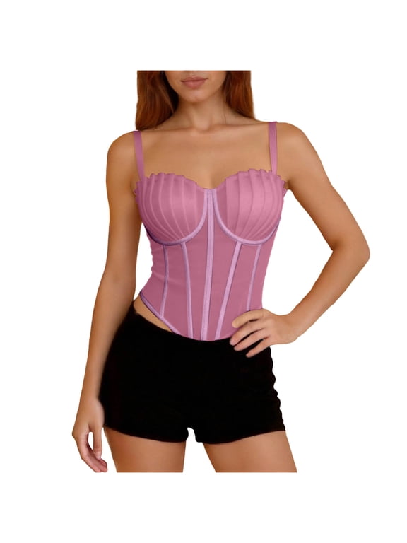 Women's Ruched Tank Top Strapless Corset Bustier Slim Basqued Waist Straps Sweetheart Neck Party Club Fashion Vest M