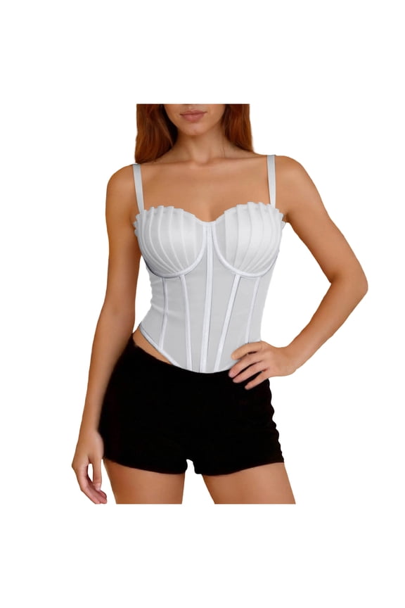 Women's Ruched Tank Top Strapless Corset Bustier Slim Basqued Waist Straps Sweetheart Neck Party Club Fashion Vest S