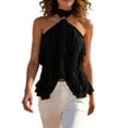 thumbnail image 1 of QSAWXQZ Women's Ruffle Tiered Halter Tank Top Mesh Chiffon Layered Sleeveless Solid Flowy Beach Blouse for Vacation M, 1 of 5