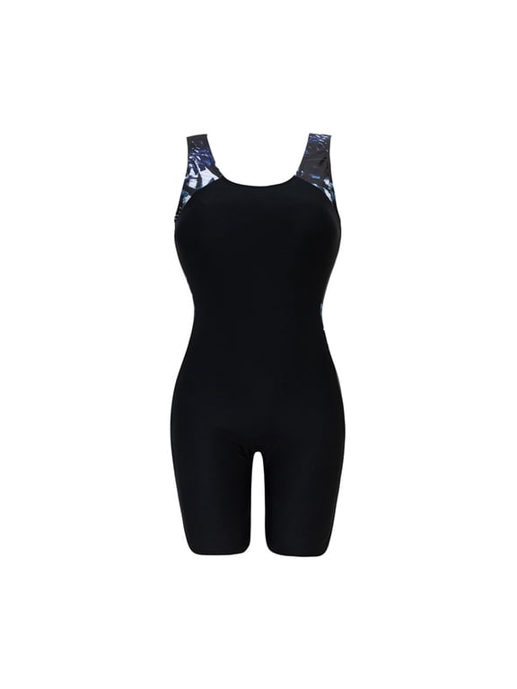 Women's Boyleg One Piece Swimsuit Sleeveless Knee Length Modest Athletic Bathing Suit for Swimming M