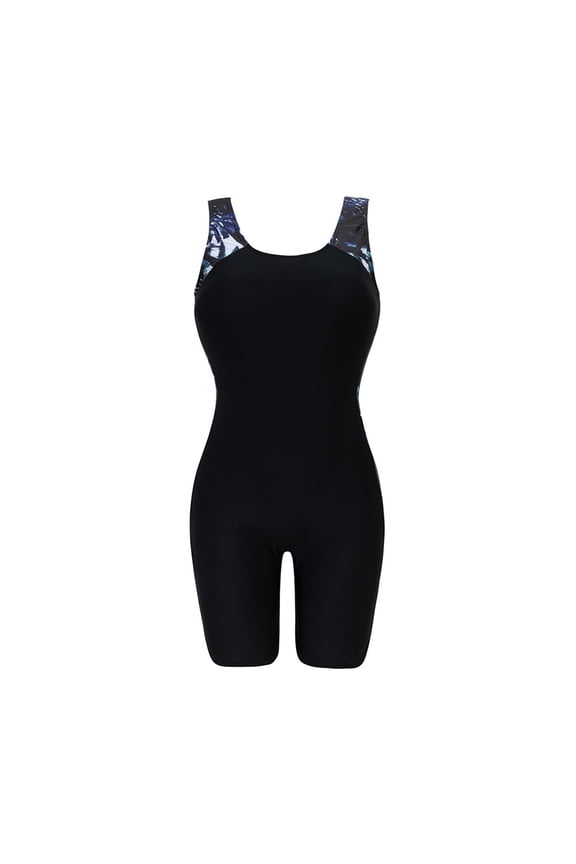 Women's Scoop Neck Printed One Piece Swimsuit Sleeveless Knee Length Modest Bathing Suit for Training Laps M