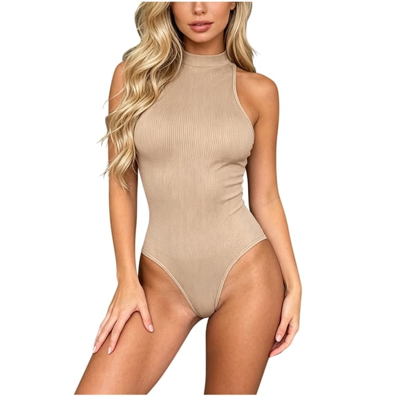 QSAWXQZ Women's Shapewear Bodysuit Mock Neck Sleeveless Ribbed Tummy Control Body Shaper S