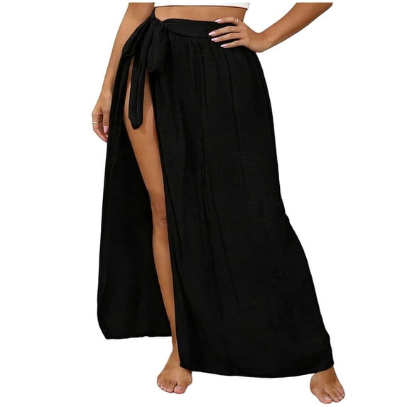 QSAWXQZ Women's Sheer Sarong Wrap Tie Front Beach Skirt Split Cover Up Maxi Skirt Swim Layer for Vacation Free Size
